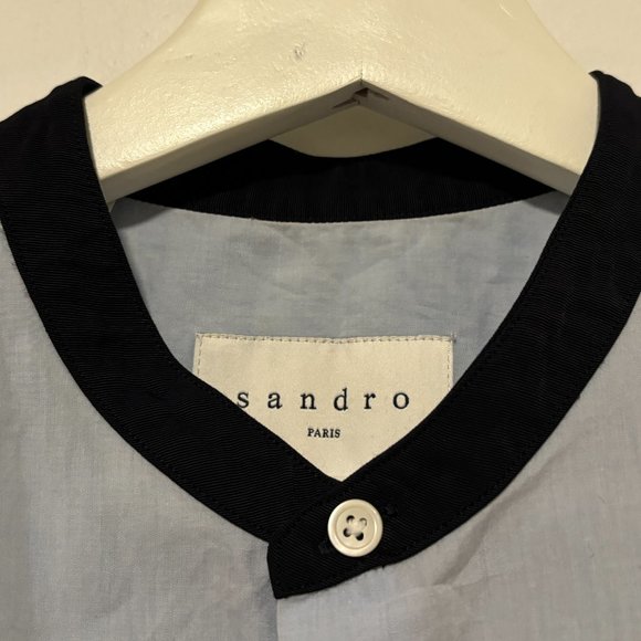 Sandro Paris Blue Contrast Collar Button Up Shirt Size Medium - Picture 3 of 11